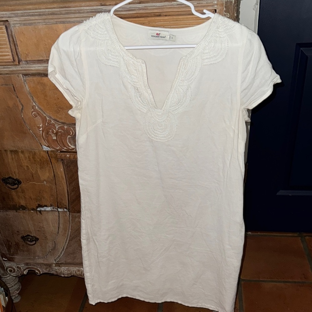 White beaded Vineyard Vines Linen blend dress size 0